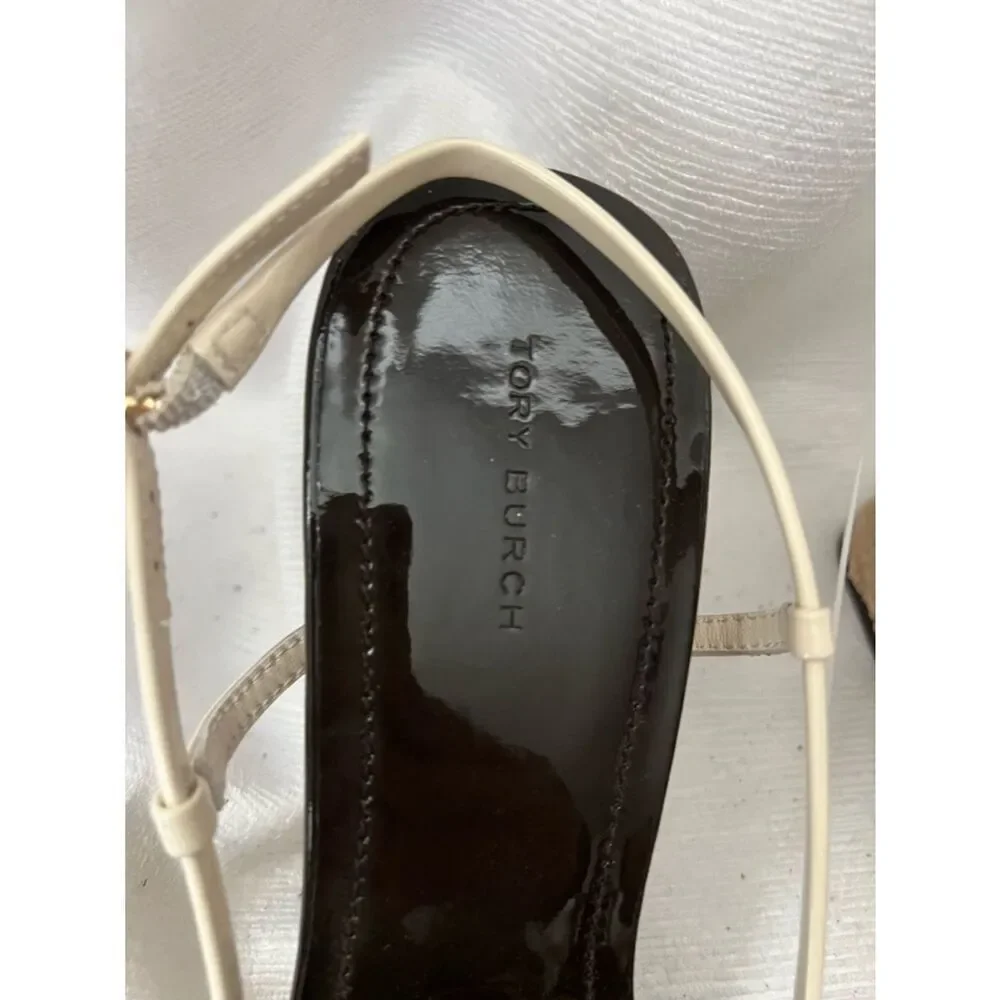 Tory Burch Multi-Strap Woven Espadrille Wedges Sandal Beige and Cream Size 10